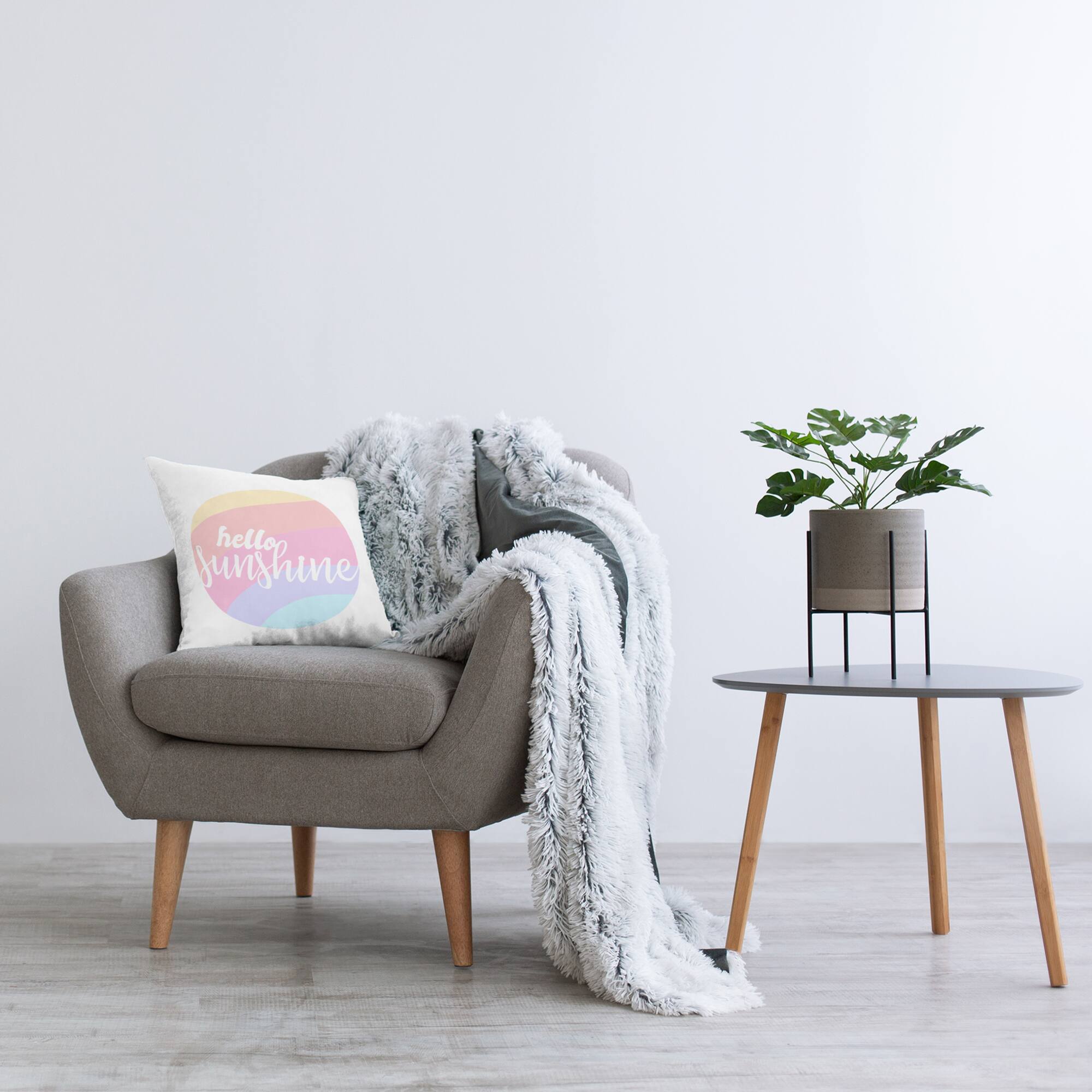 Stupell Industries Hello Sunshine Phrase Round Pink Rainbow Throw Pillow 18" x 18"